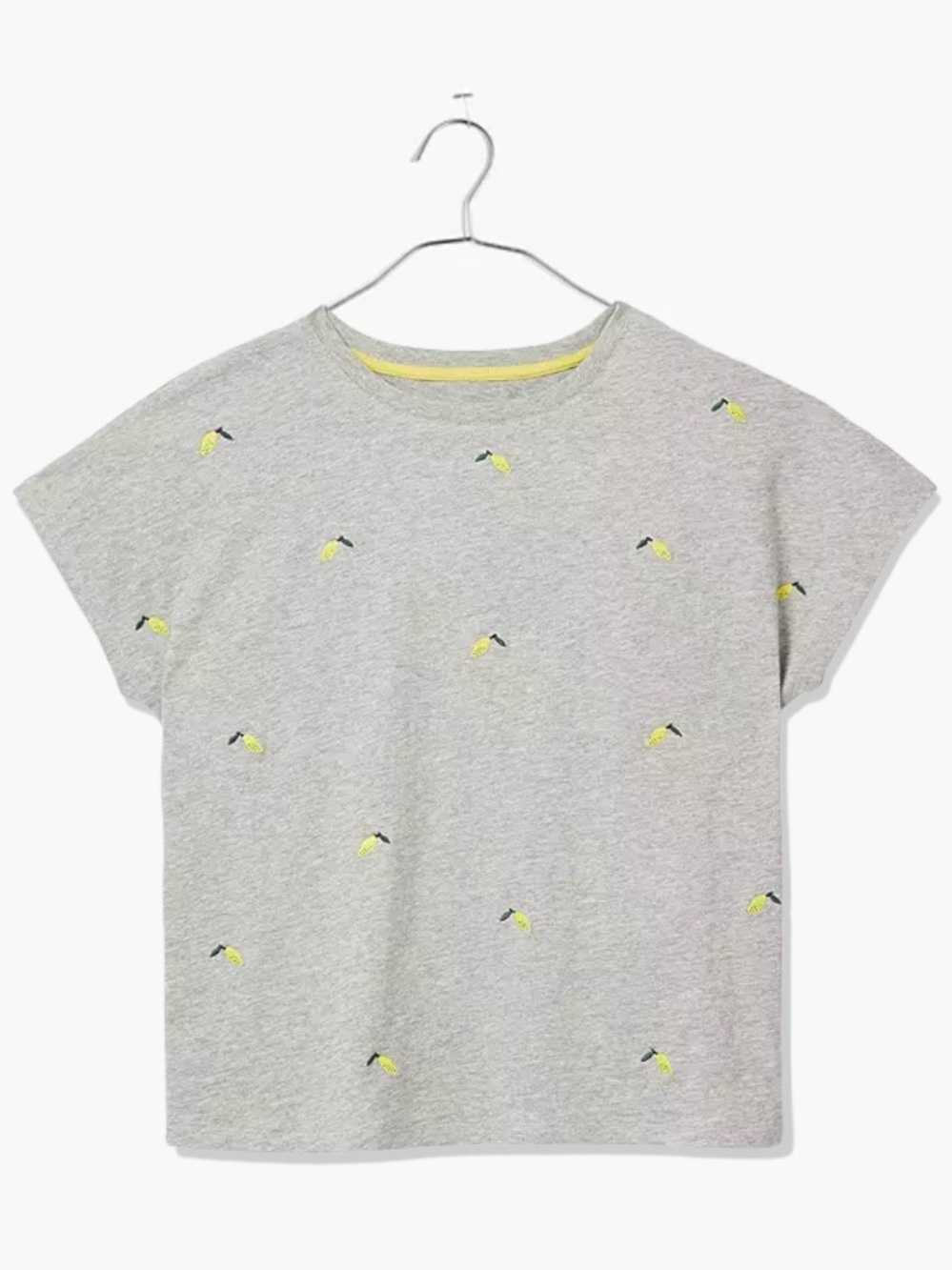 Boden Lena Embroidered Jersey Tee in Gray Marl Lemon Embroidery 12